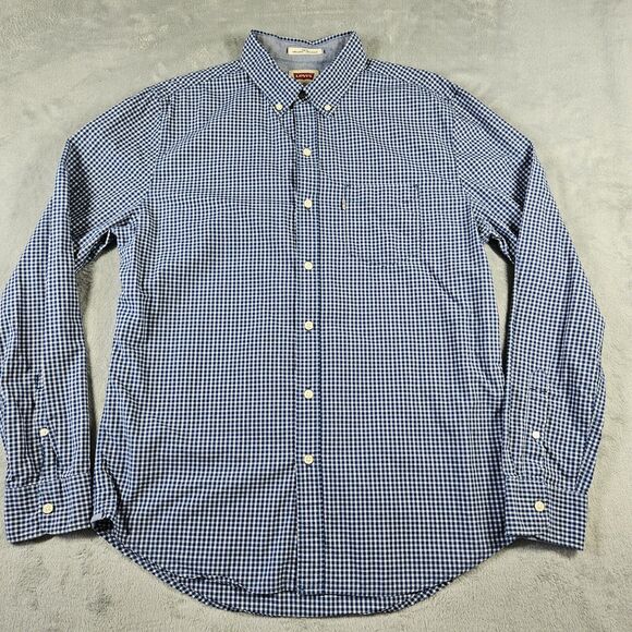 Levis Button Down Shirt Mens Large Slim Fit Blue Check Long Sleeve Pocket Office - Picture 2 of 10
